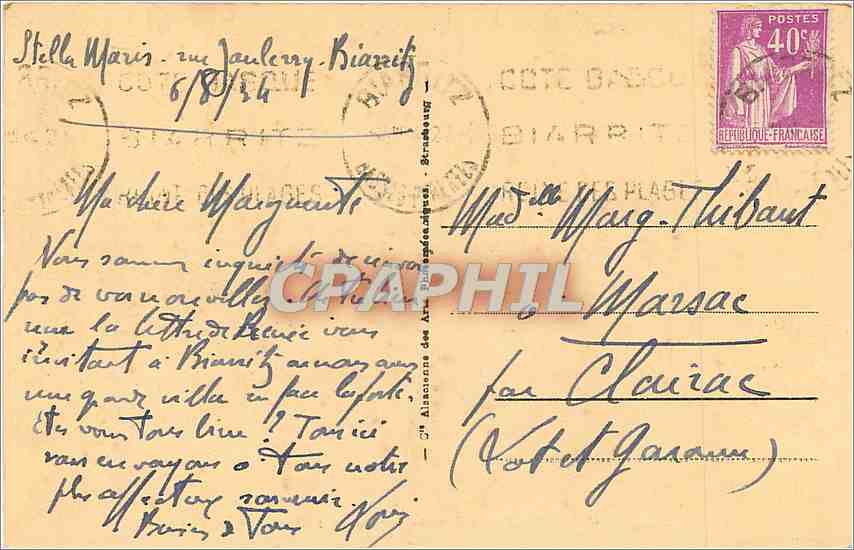 Biarritz - Le Château Basque, vu à travers les Tamaris — éditeur A.P.L. n° 46 — Verso