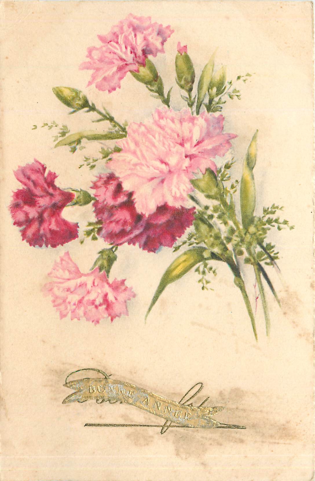 CPA Bonne Annee Fleurs 