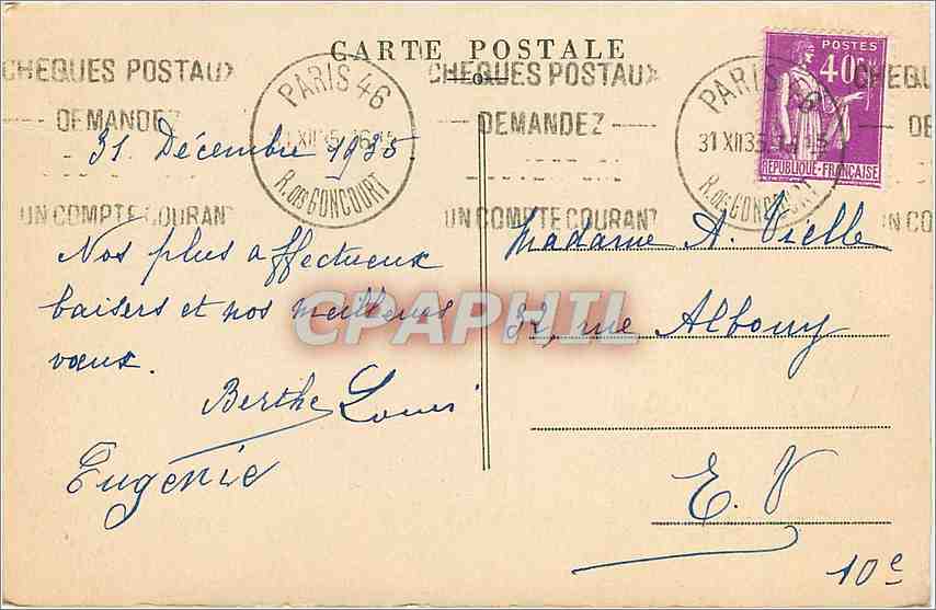 CPA Bonne Annee Oiseaux — Verso