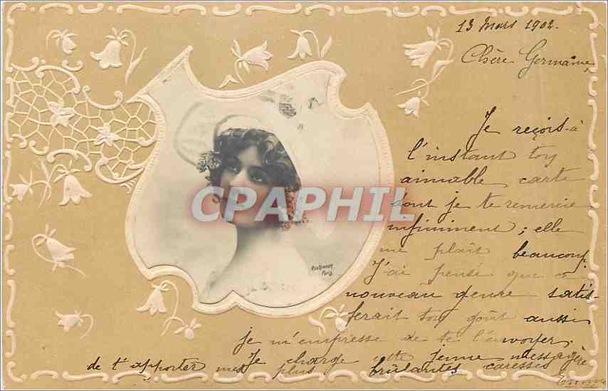 Portrait de femme — carte postale datée 13 juillet 1904 — éditeur Eugène Perrot
