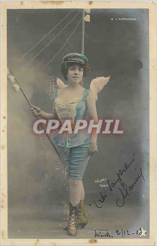 Femme en costume de marin avec ailes — publicité pour 'Boîte aux Nopetes' — Walery, Paris