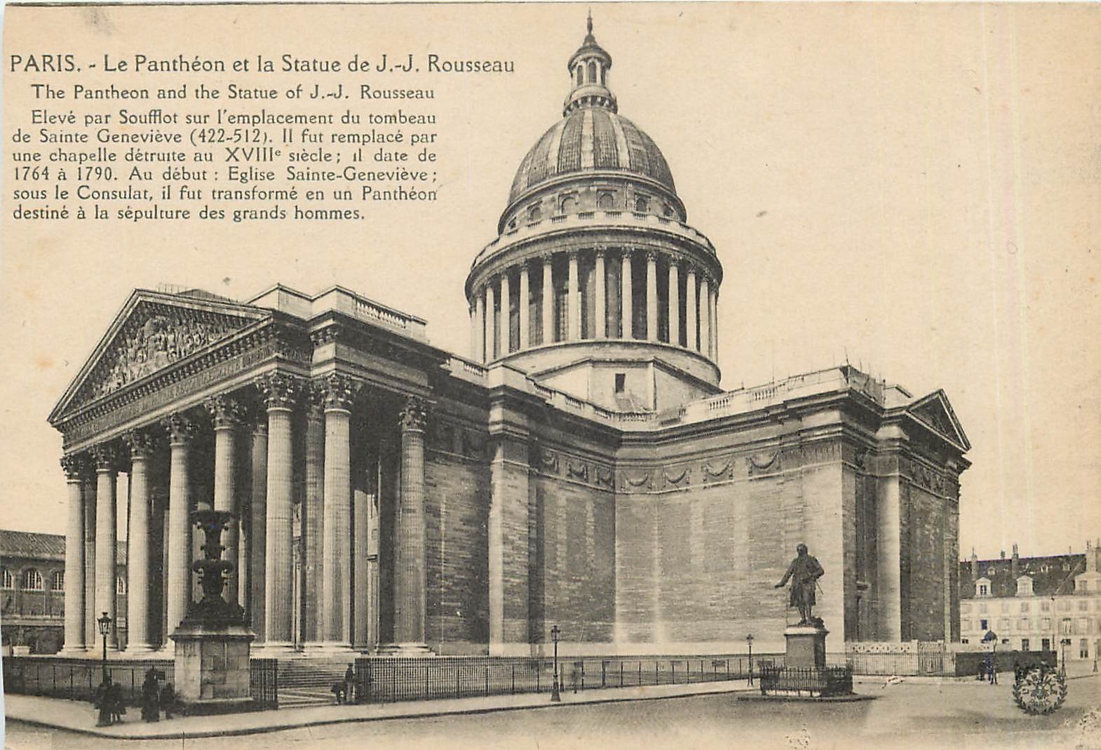 CPA Paris - Le Pantheon et la Statue de J.J Rousseau