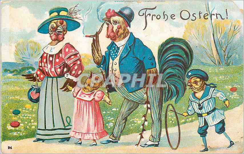 CPA Frohe Ostern Poules Coq Poussins