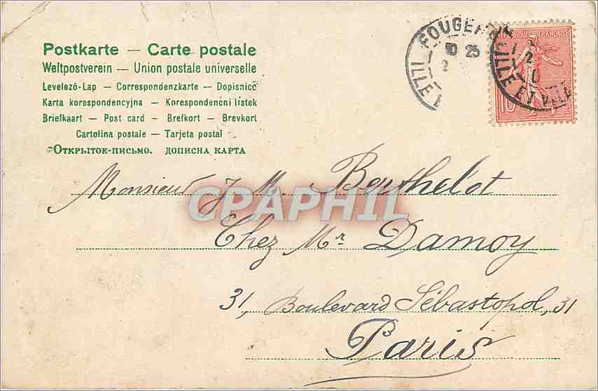 Moulin à vent et fleurs blanches — carte postale multilingue — éditeur Chez M. Damoy — Rückseite