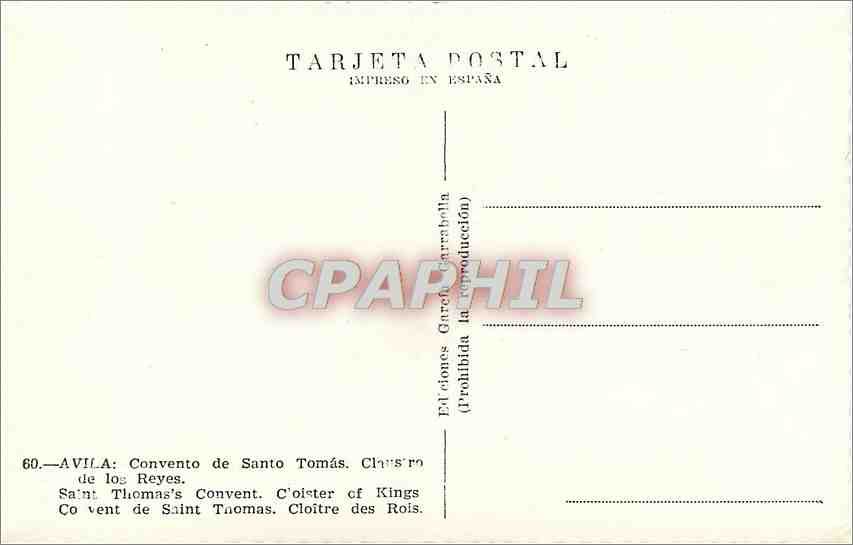 CPM Avila: Saint Thomas's Convent. Cloister of Kings — Rückseite