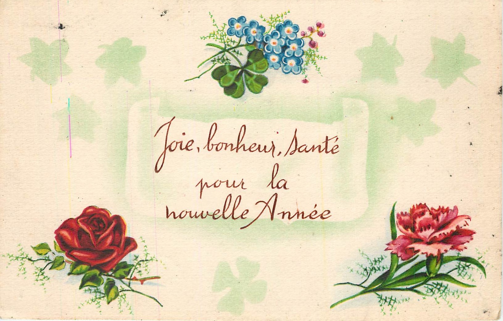 CPA Joie bonheur sante pour la nouvelle Annee Fleurs