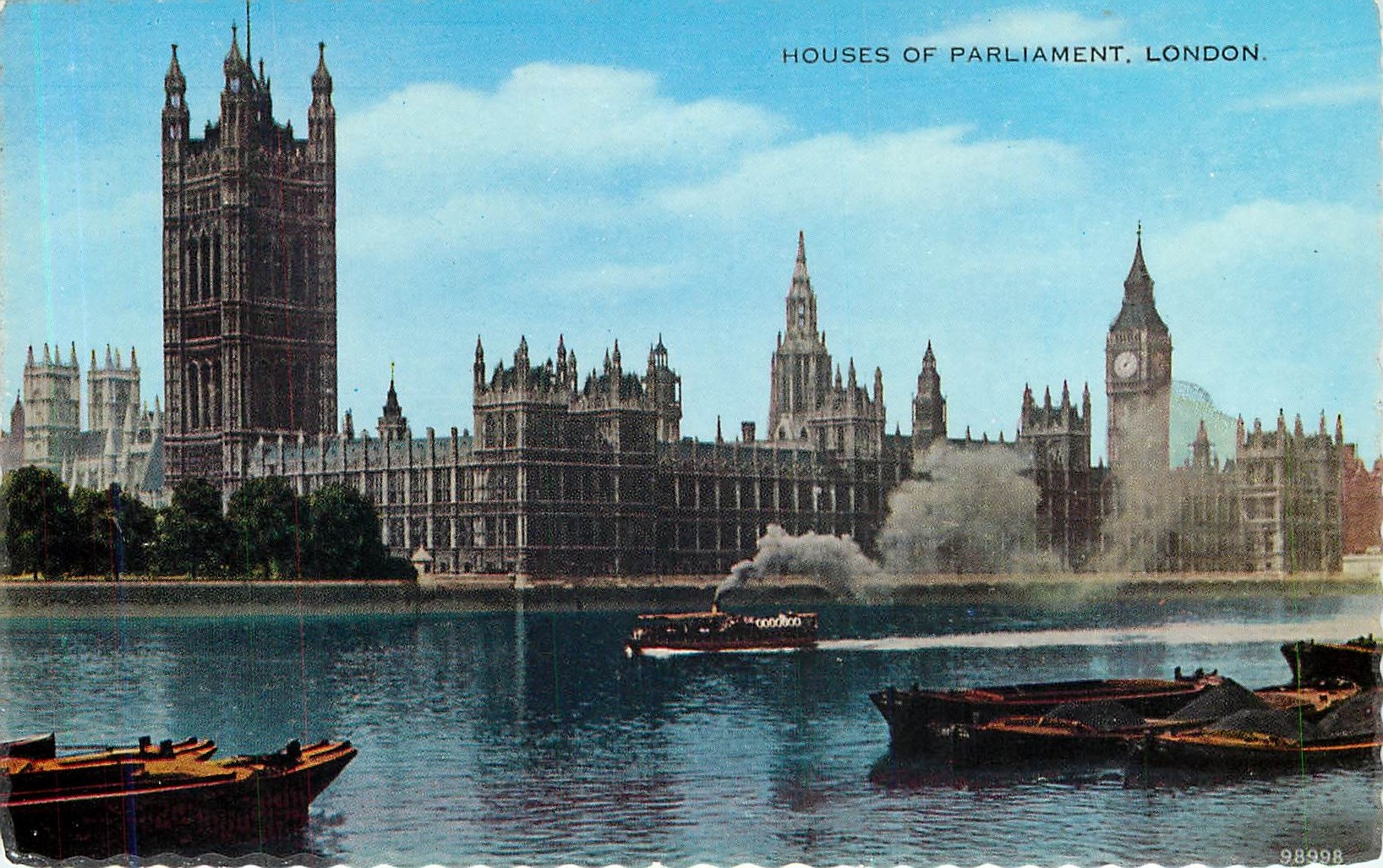 Houses of Parliament, London — vue depuis la Tamise — Valentine's Style Postcard n°98998