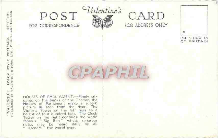 Houses of Parliament, London — vue depuis la Tamise — Valentine's Style Postcard n°98998 — Reverso