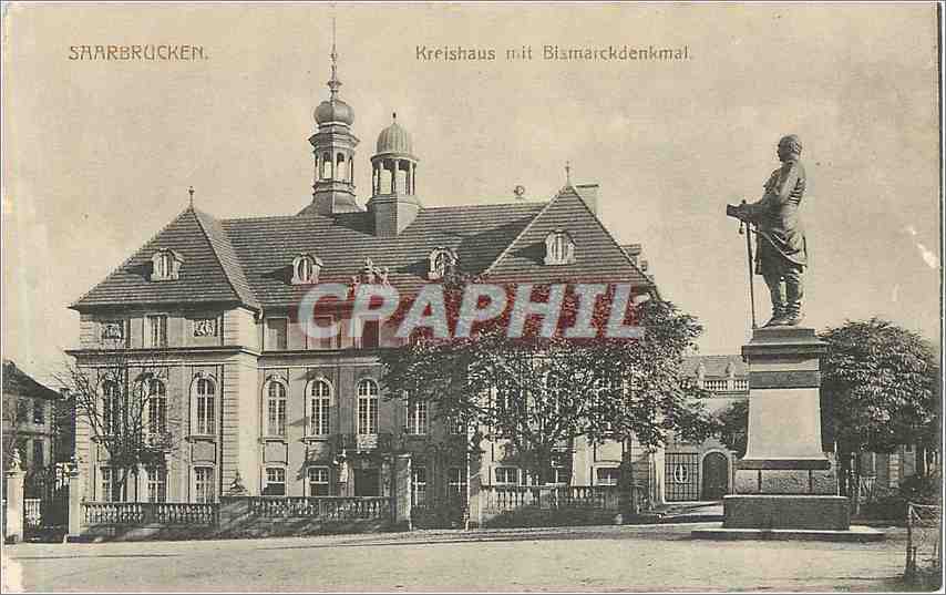 CPA Saarbrucken Kreishaus mit Bismarckdenkmal