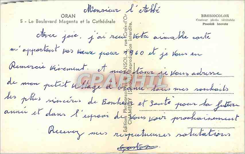 CPM Oran - Le Boulevard Magenta et la Cathedrale — Verso
