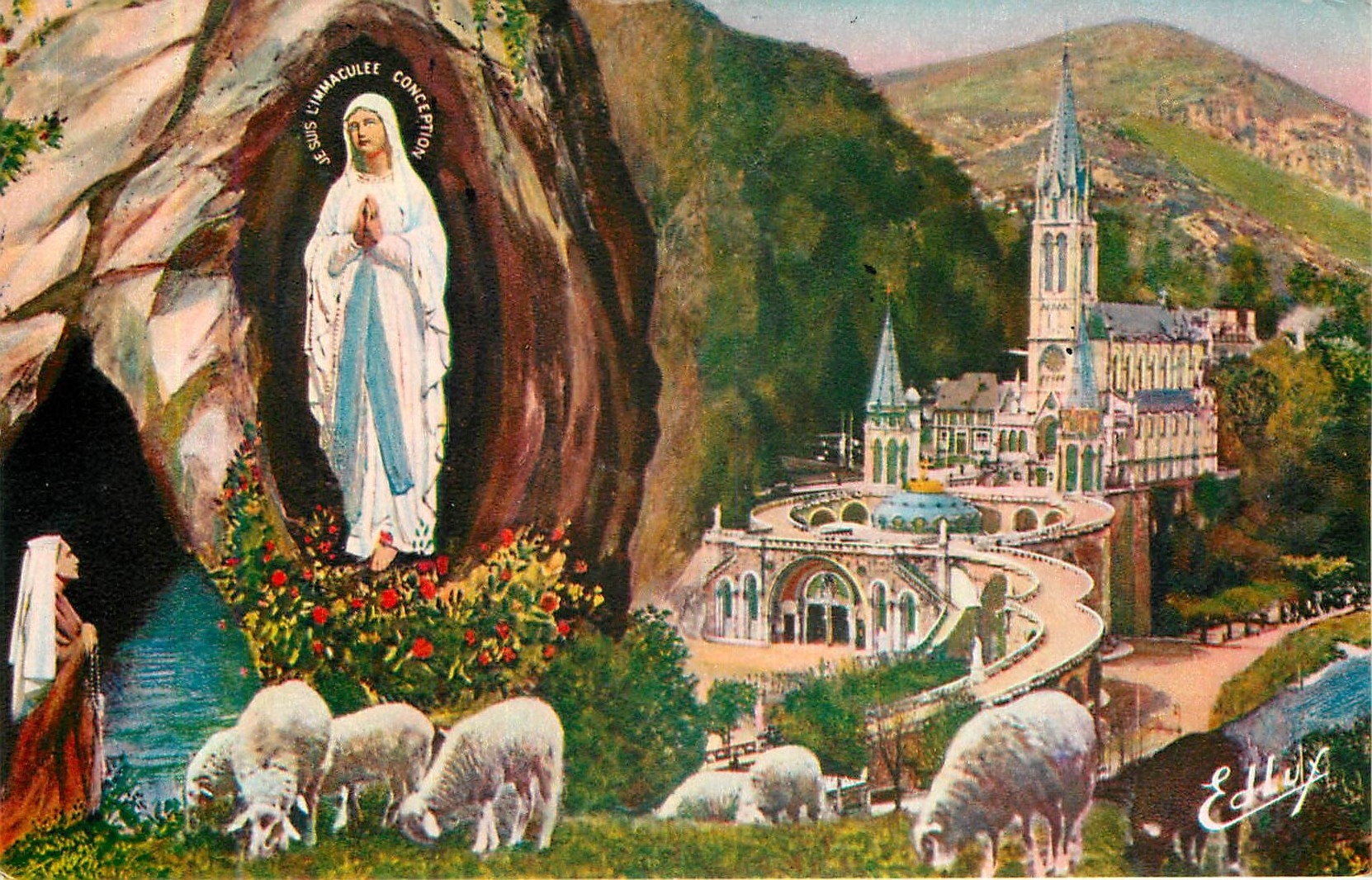 CPM Lourdes - La Basilique et l'Apparition