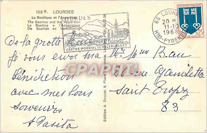 CPM Lourdes - La Basilique et l'Apparition — Verso