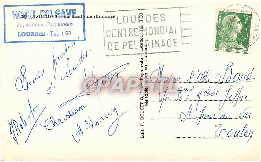 CPM Lourdes - La Basilique illuminee — Verso
