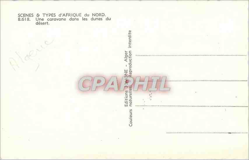 CPA Scenes & Types d'Afrique du Nord Une caravane dans les dunes du desert Chameaux — Verso