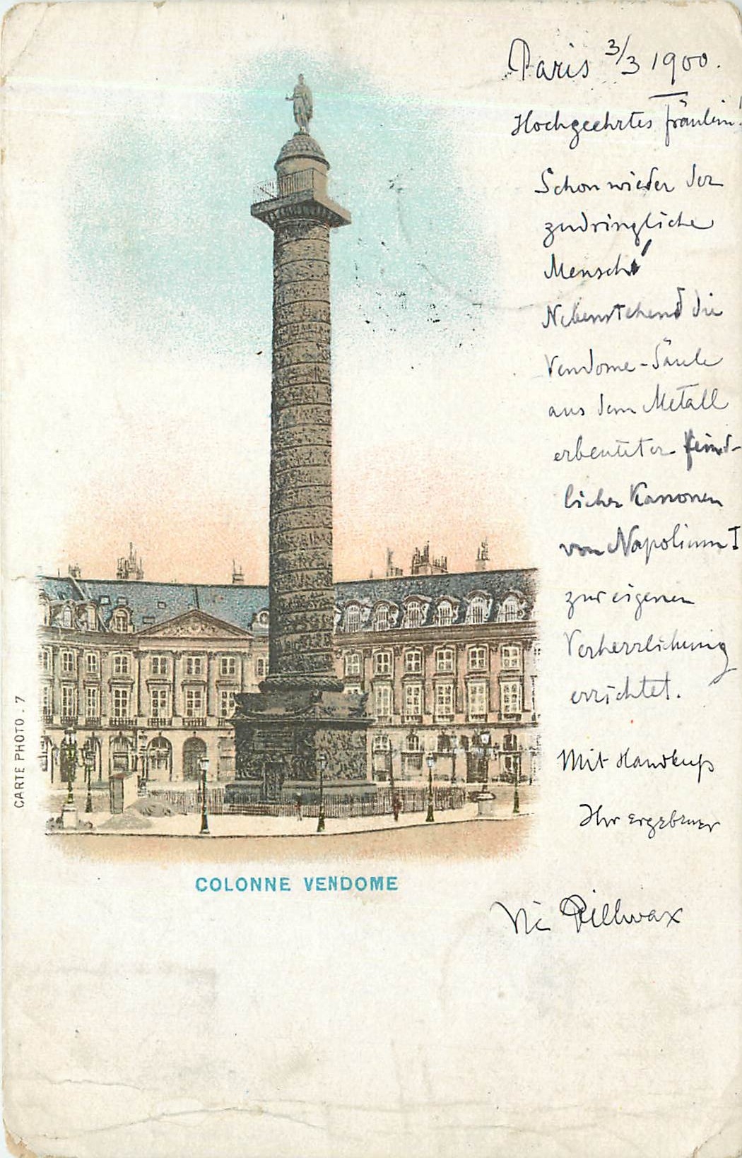 Vintage Postcard Colonne Vendôme Paris Card 1900
