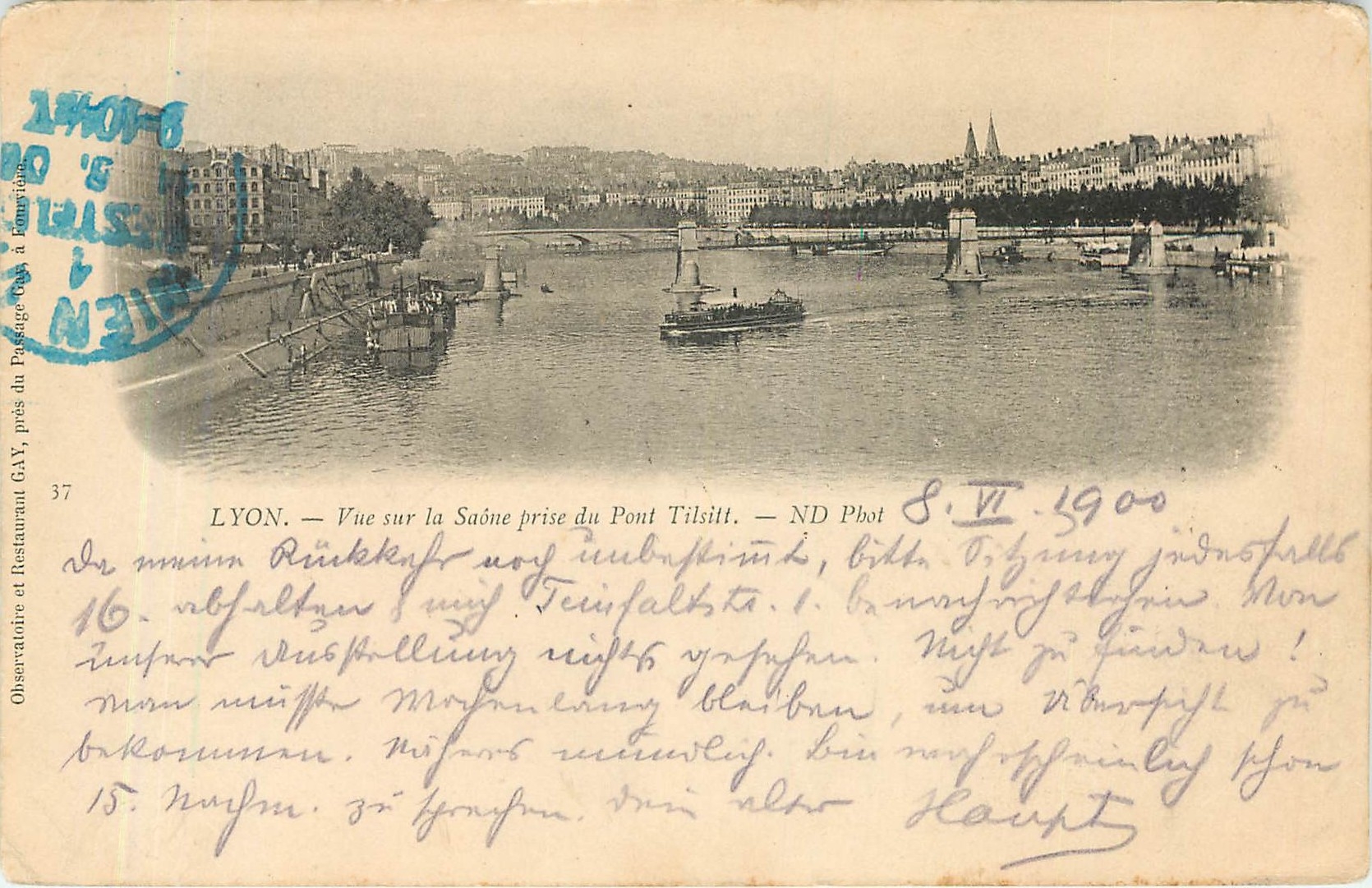 CPA Lyon - Vue sur la Saone prisde du Pont Tilsitt Carte 1900 Bateau