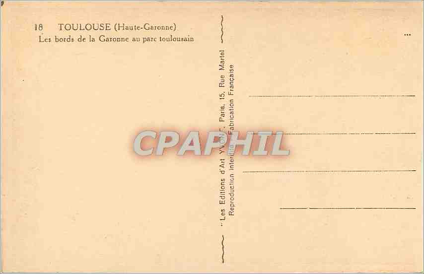 Toulouse (Haute-Garonne) — Die Ufer der Garonne im Toulouser Park — Les Editions d'Art Yvon, Paris — Rückseite