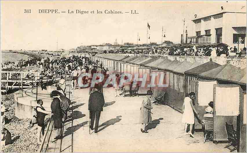 CPA Dieppe - La Digue et les Cabines
