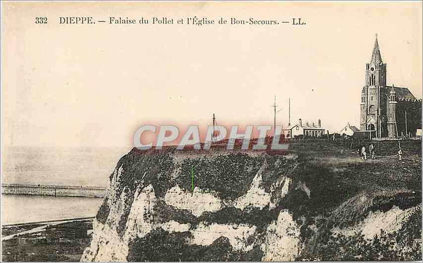 CPA Dieppe - Falaise du Pollet et l'Eglise de Bon-Secours