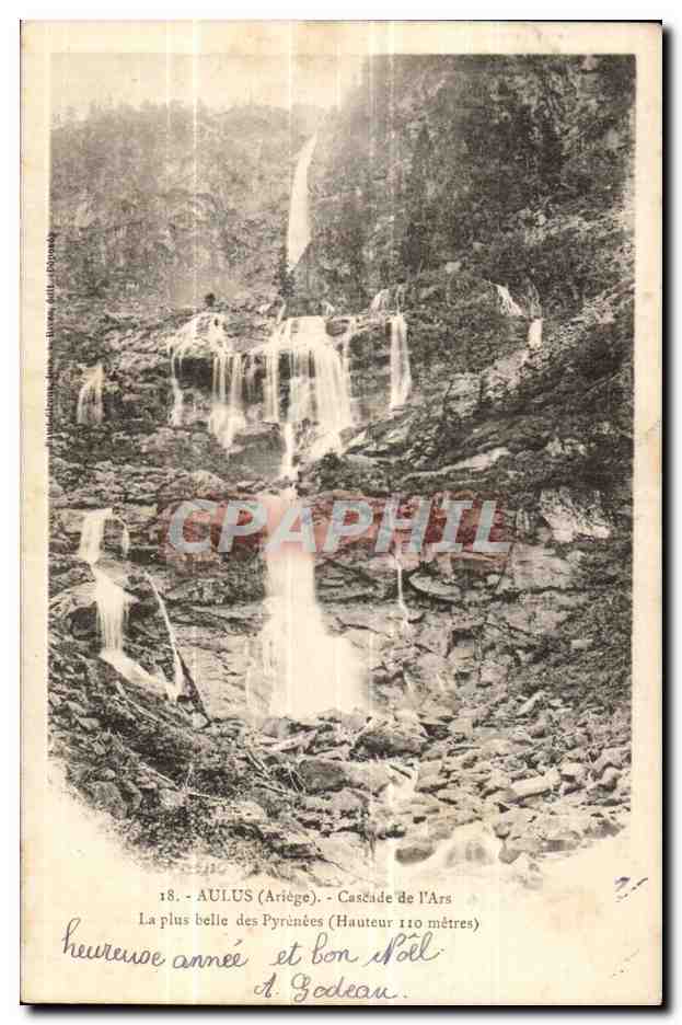 Aulus - cascade de l'Ars - La plus belle des Pyranees - hauteur 110 metres - CPA 