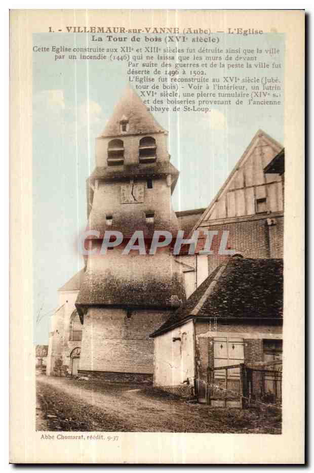 Villemaur sur Vanne - L'Eglise - la Tour du bois XVI siecle - horloge - CPA 