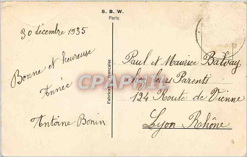 CPA Bonne Annee  — Verso