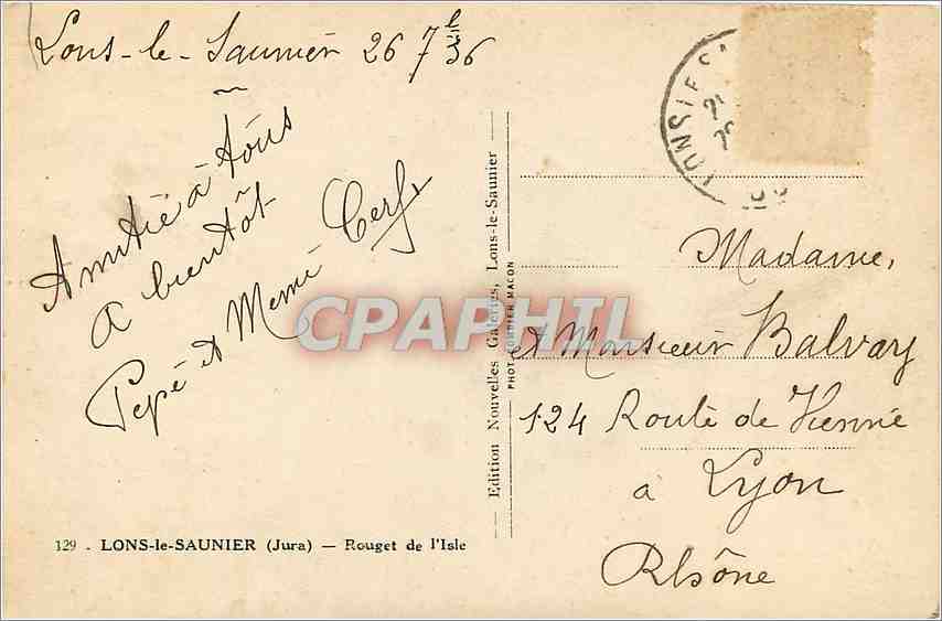 CPA Lons le Saunier Jura Rouget de l'Isle  — Rückseite
