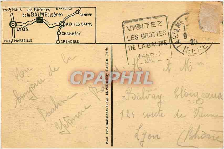 CPA La Merveille du Dauphine Les Grottes de la Balme La Grande Fontaine  — Rückseite