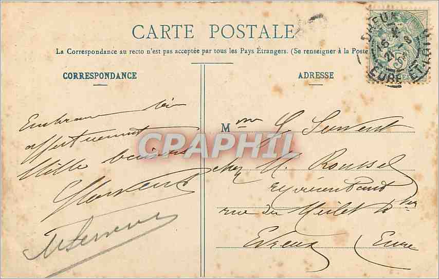 Dreux — Tour des Souvenirs — Ch. Poncail, édit., Dreux — Verso