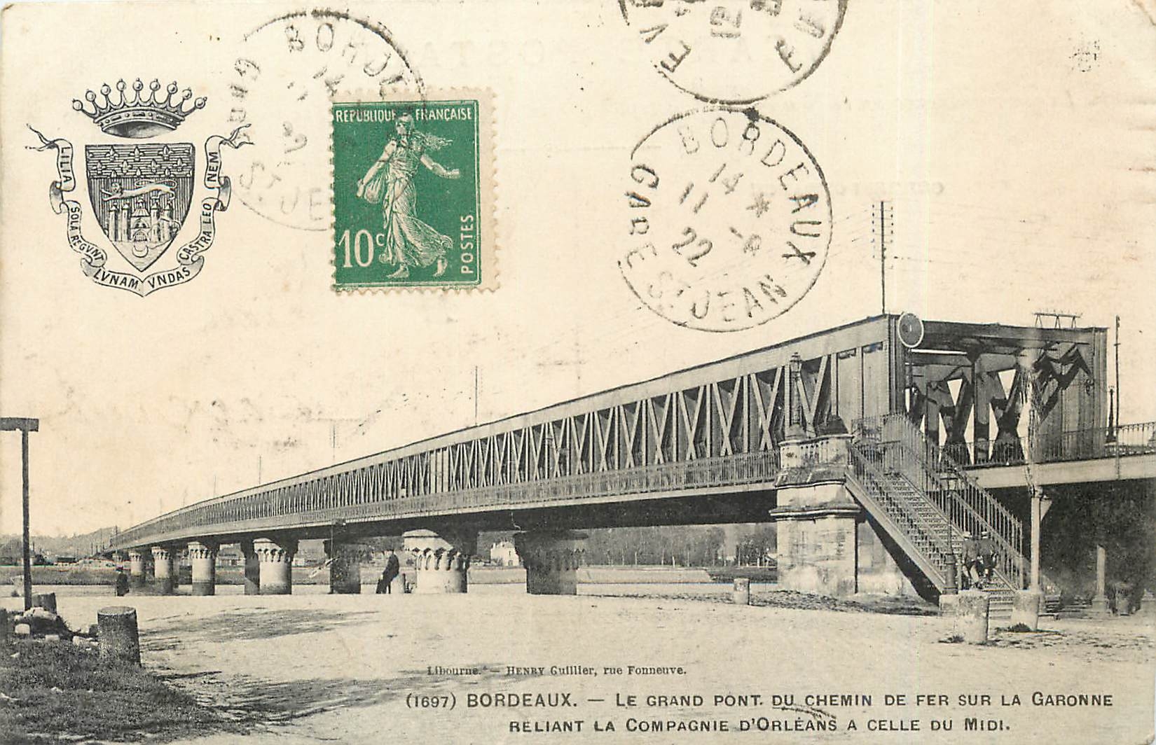 CPA Bordeaux Le grand pont du Chemin de fer sur la Garonne reliant la Compagnie d'Orleans a celle du