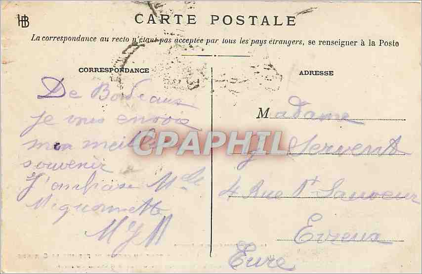CPA Bordeaux Le grand pont du Chemin de fer sur la Garonne reliant la Compagnie d'Orleans a celle du — Rückseite