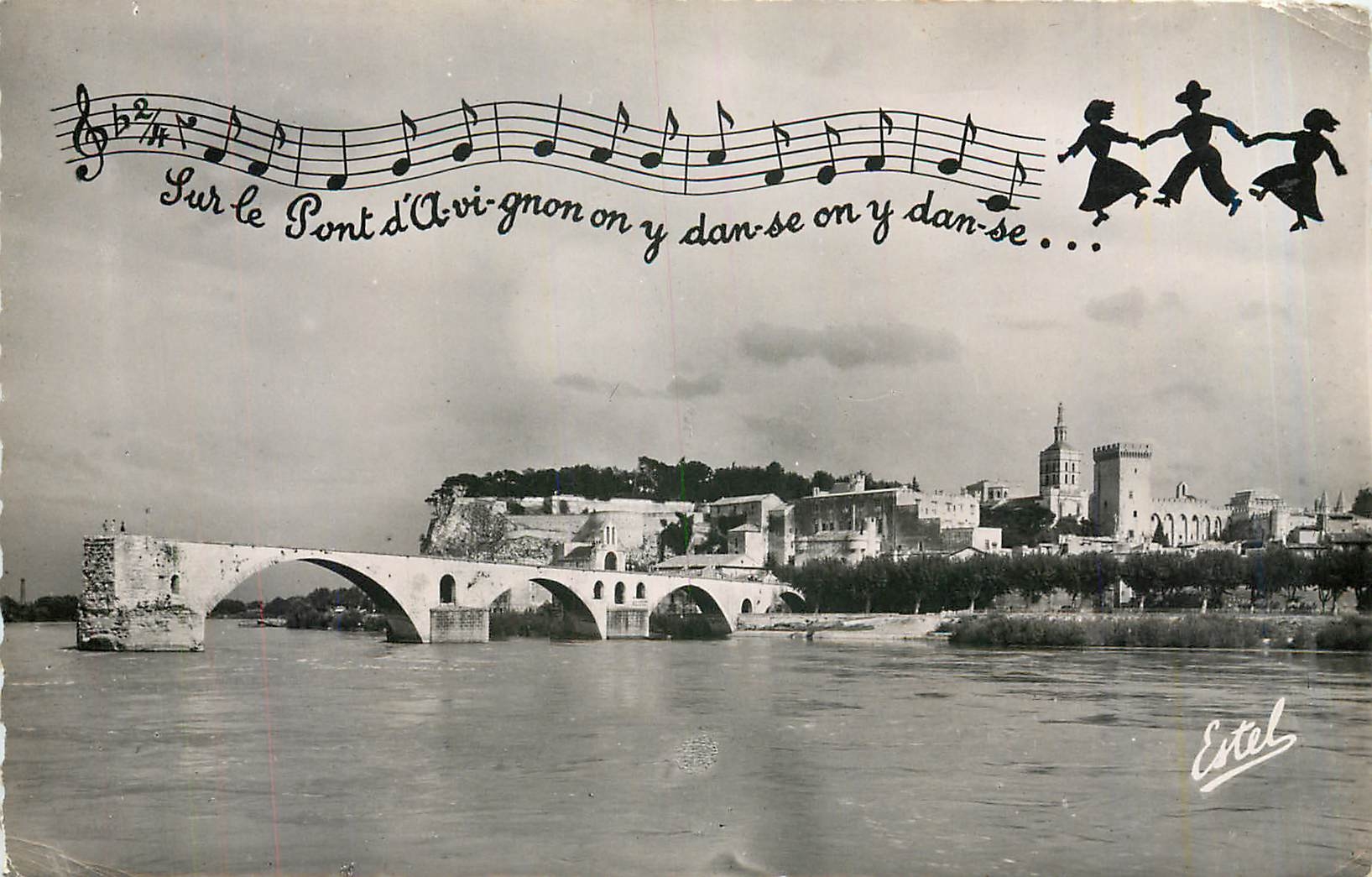 CPA Avignon Le Pont St Benezet et la Chanson du Pont d'Avignon 