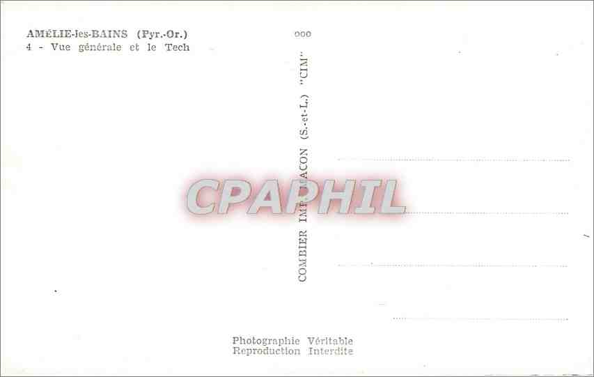 CPM Amelie les Bains Pyr Or Vue generale et le Tech  — Rückseite