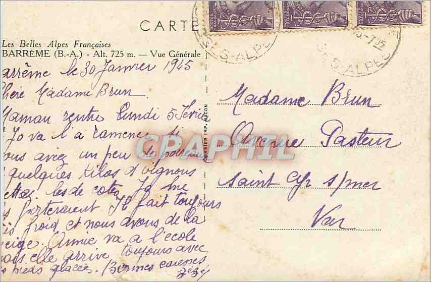 CPA Les Belles Alpes Francoises Barreme Vue Generale  — Rückseite