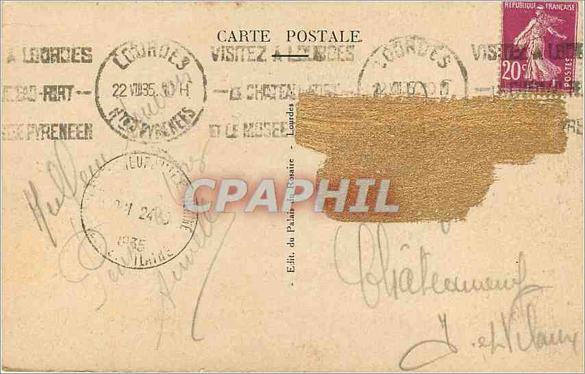 Lourdes — Le Sanctuaire et le Gave — Palais du Rosaire — Verso