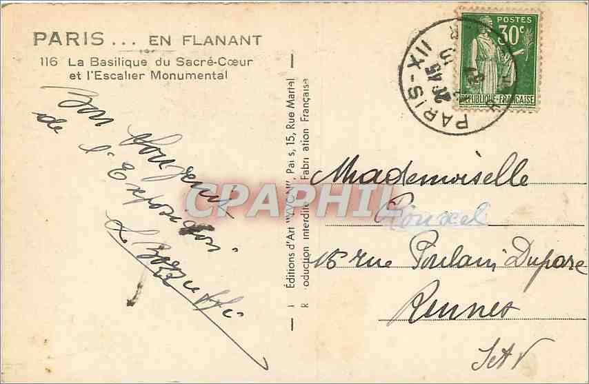 CPA La Basilique du Sacre Coeur et l'Escalier Monument  — Rückseite