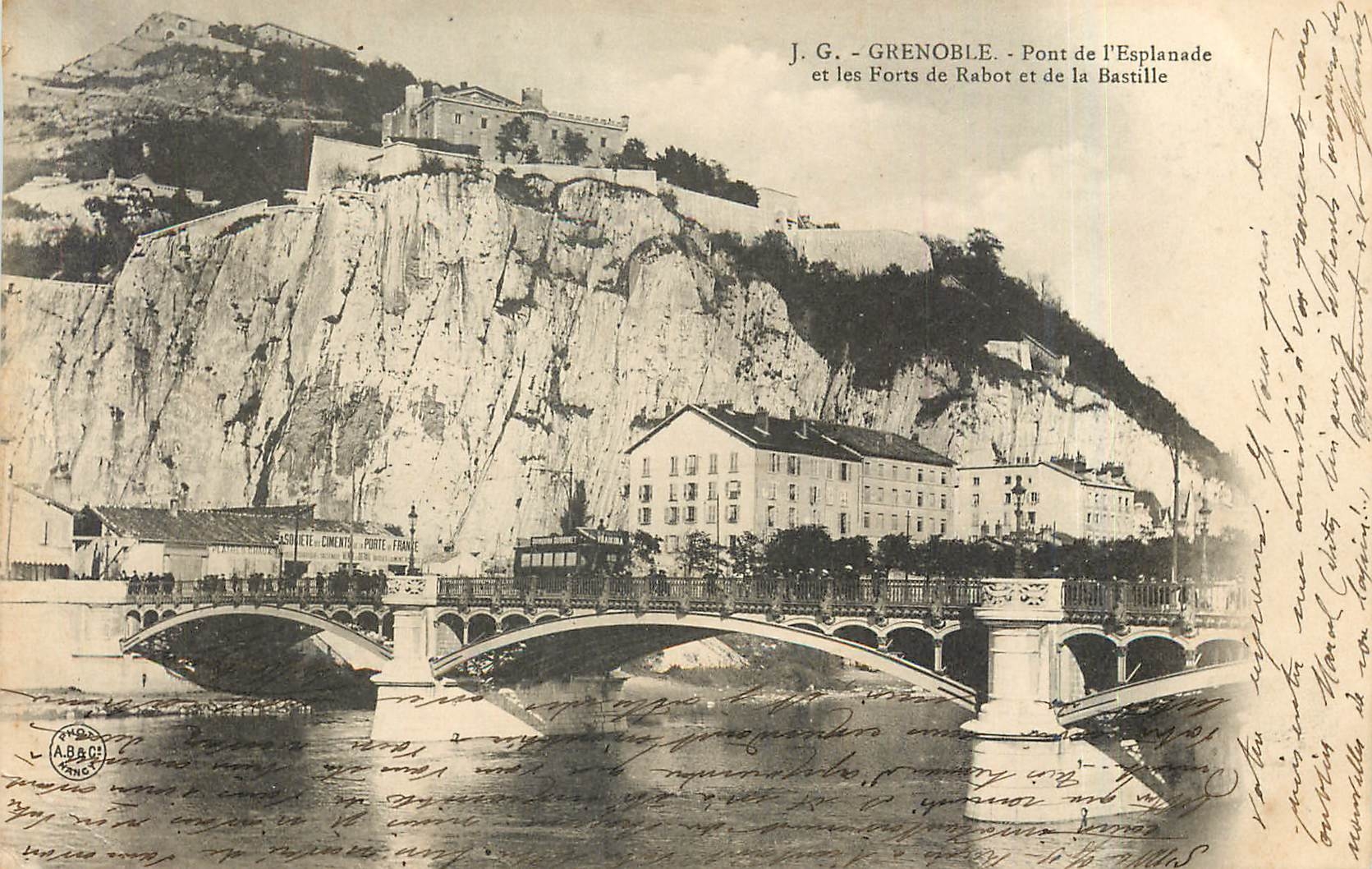 Grenoble - Pont de l'Esplanade et les Forts de Rabot et de la Bastille — J.G. - Phototypie A.B.B.C. France