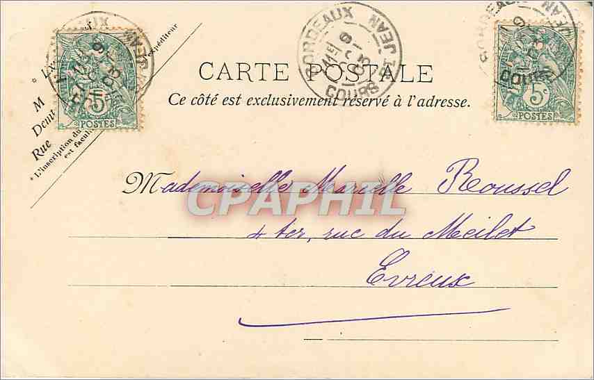 CPA Bordeaux Porte du Palais et la Colonne de Marbre  — Verso