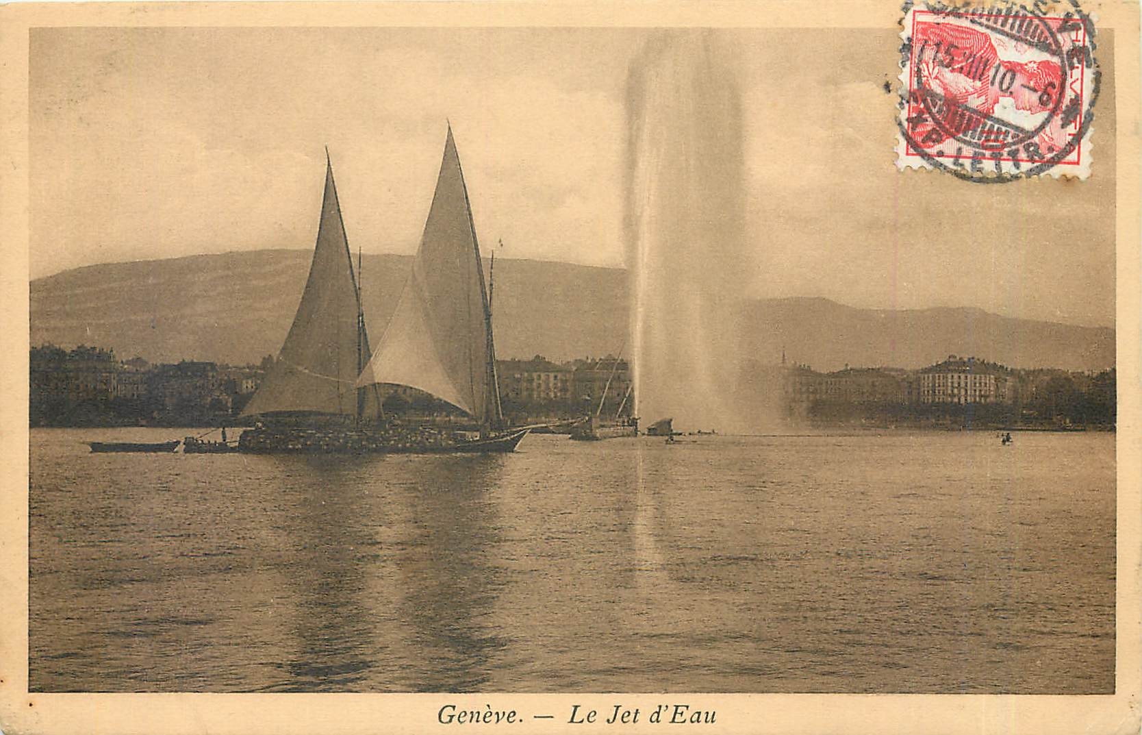 CPA Geneve Le Jet d'Eau Bateau