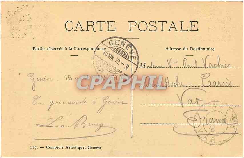 CPA Geneve Le Jet d'Eau Bateau — Verso