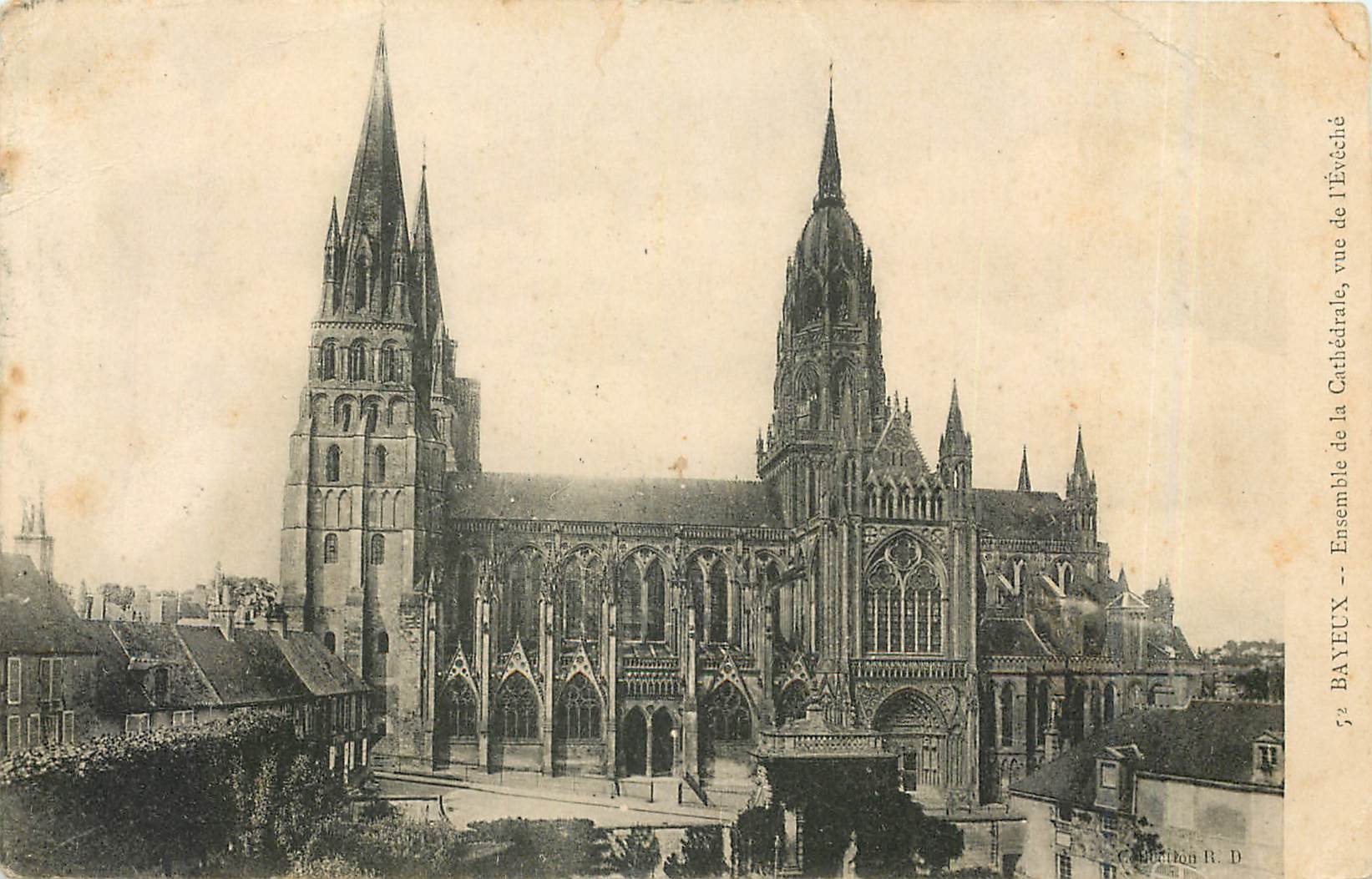Bayeux — Ensemble de la Cathédrale, vue de l'Évêché — Éditeur R. D.
