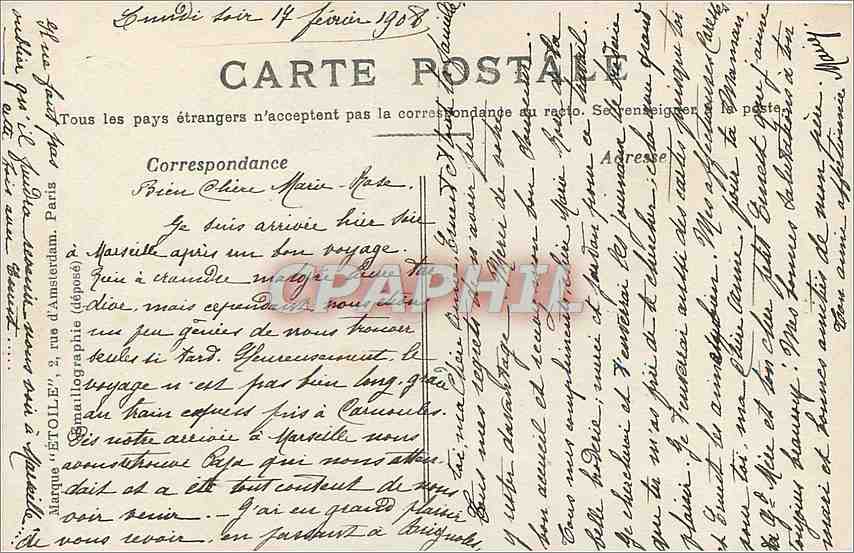 CPA Marseille La Corniche  — Verso