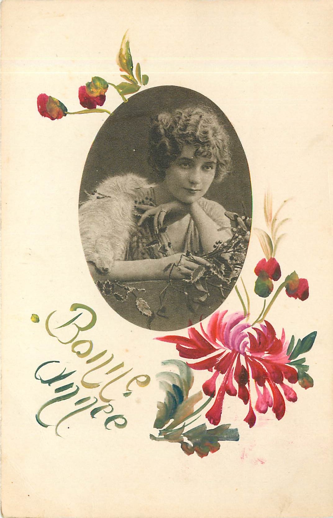 CPA Bonne Annee Femme Fleurs