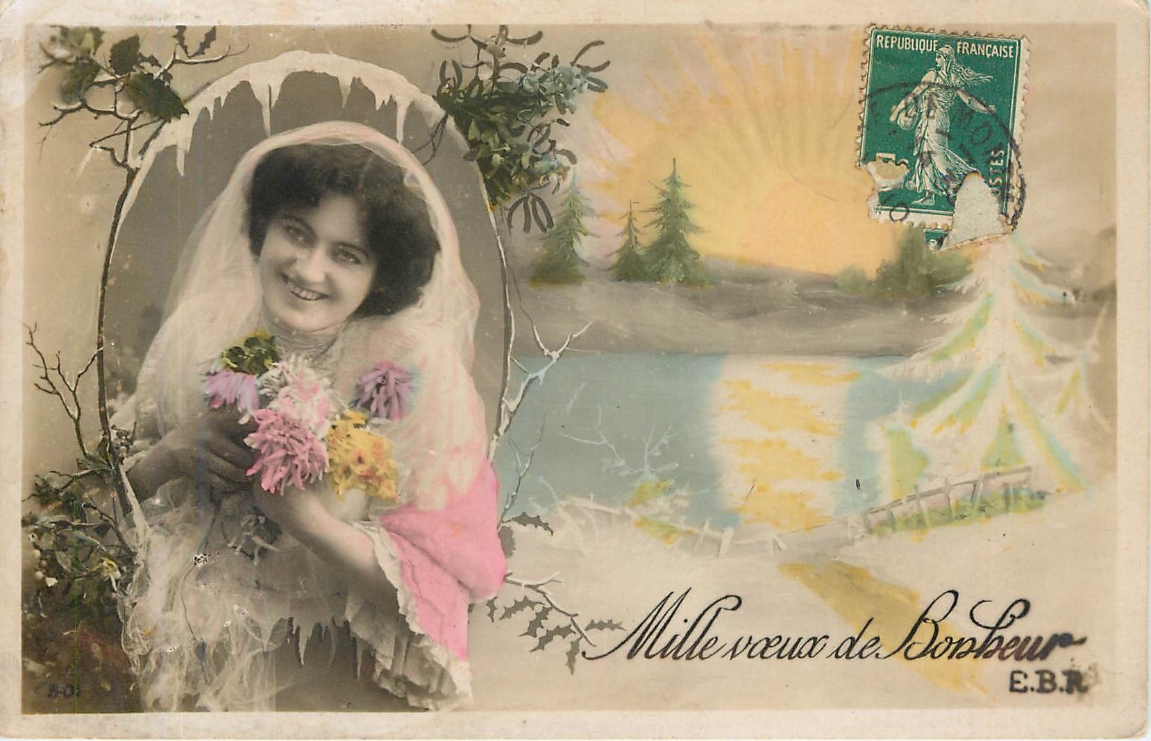 Junge Frau in Hochzeitskleid — Tausend Wünsche zum Glück — E.B.R.