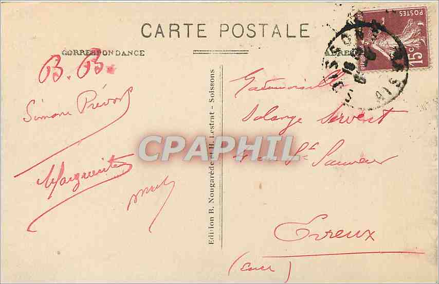 CPA Soissons Le Pont et le Faubourg St Vaast apres la 2 Invasion Militaria — Rückseite