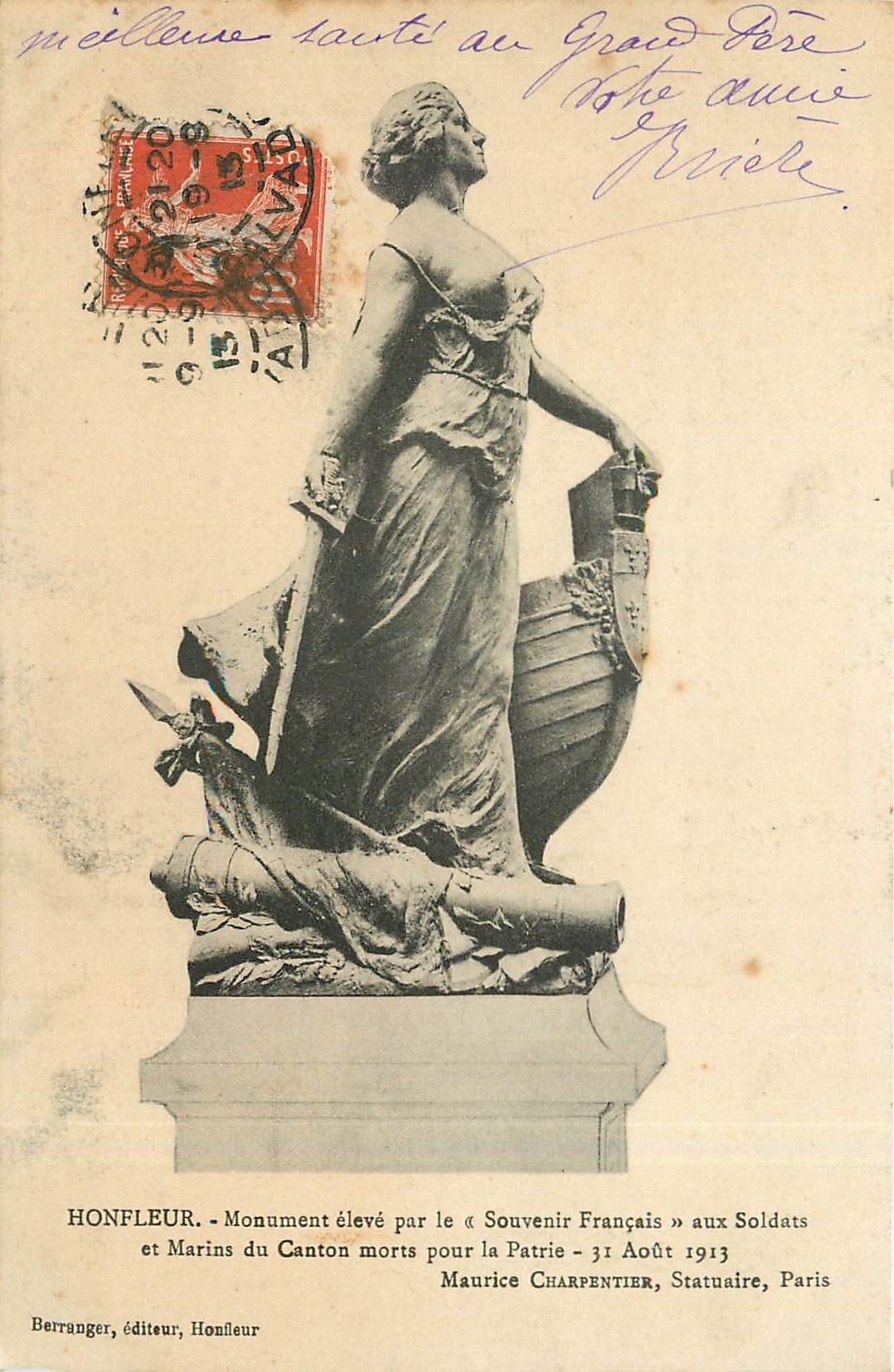 Honfleur — Monument aux Soldats et Marins du Canton morts pour la Patrie — éditeur Berranger, n° de série non visible