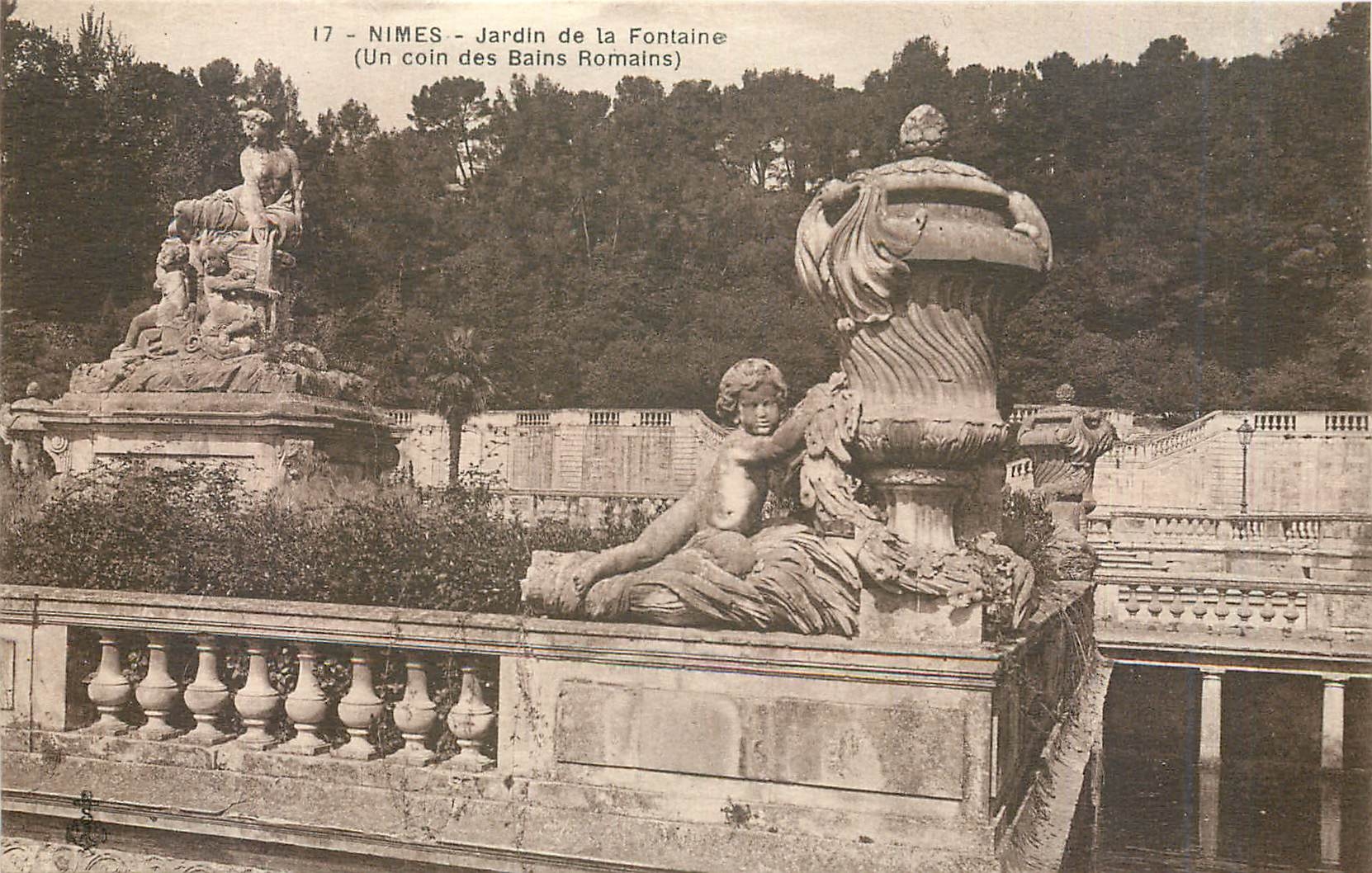 CPA Nimes Jardins de la Fontaine Un coin des Bains Romains 