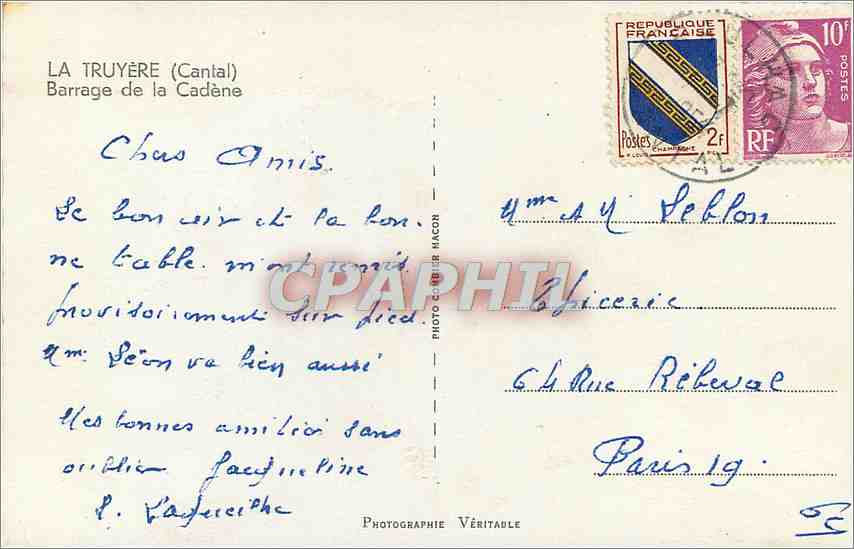 CPM La Truyere Cantal Barrage de la Cadene  — Rückseite