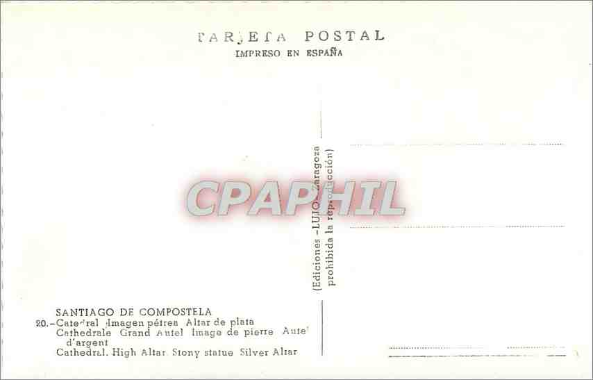 CPA Santiago de Compostela Cathedrale Grand Autel Image de pierre Aute d'Argent  — Back