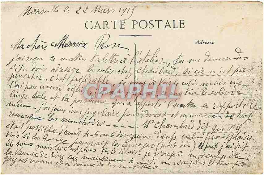 CPA Marseille Le Prophete Tramway — Rückseite